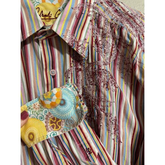Robert Graham Striped Embroidered Button Down Contrast XL - Picture 1 of 8